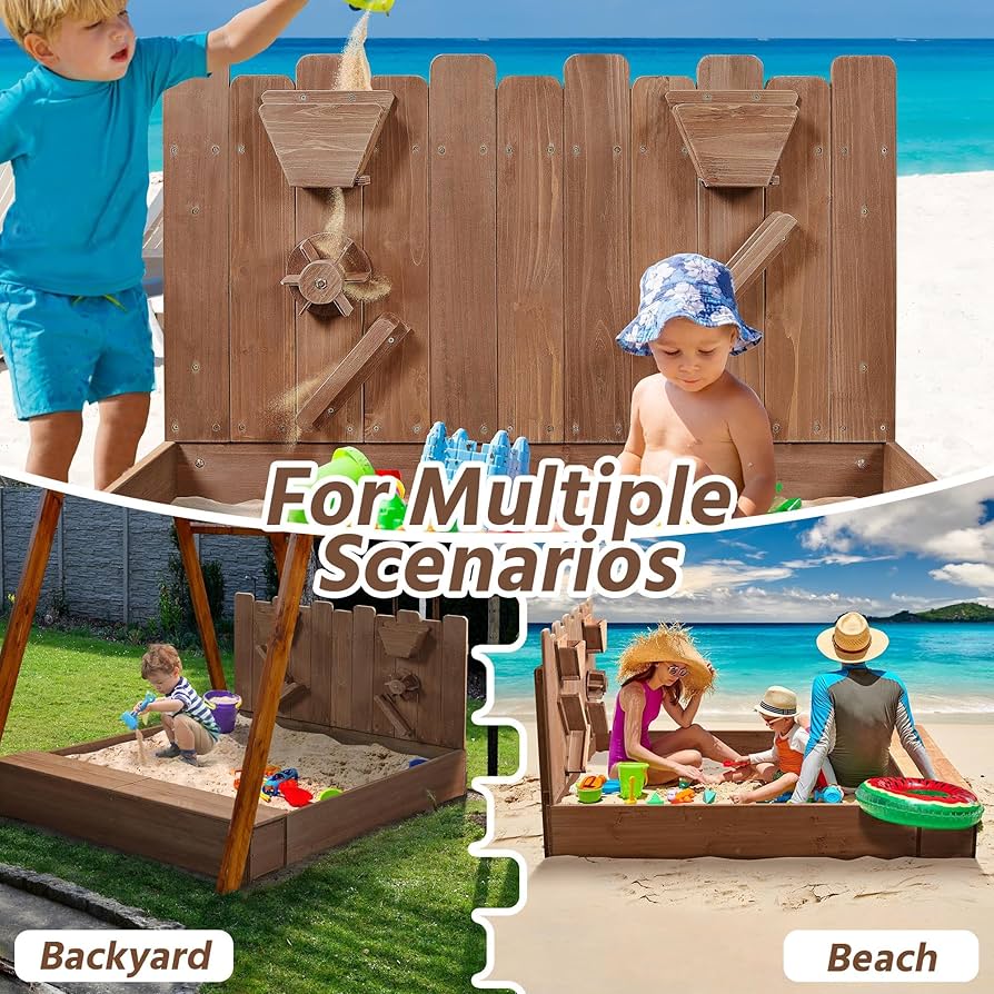 Amazon.com: Yaheetech 53× 44.5in Wood Sand Box for Kids Ages